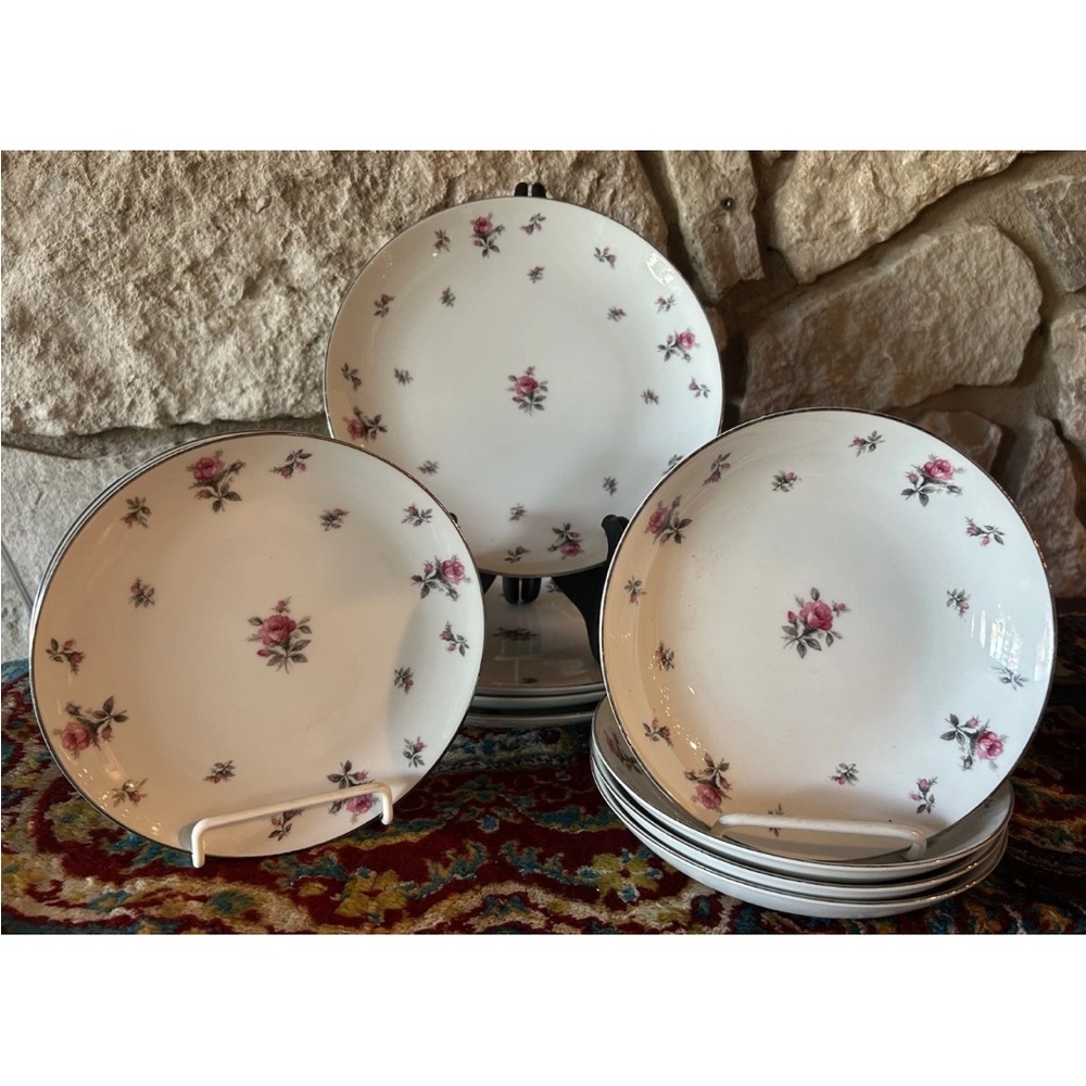 12 Piece Vintage Meito China Rose Chintz Japan 4 Dinner Plates 4 Salad & 4 Bowls